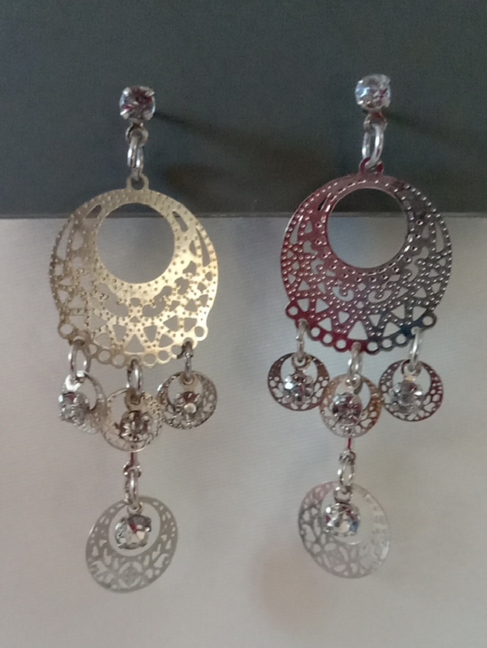 Reitmans Silver Filigree Dangle Earrings with Crystal Drops
